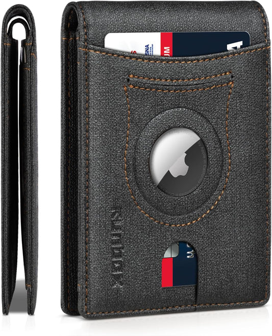 RUNBOX AirTag-Wallet-Mens-Slim-RFID Blocking Wallets Leather with Bill Compartment Air Tag Bifold Card Holder Wallet Gifts for Men Dad