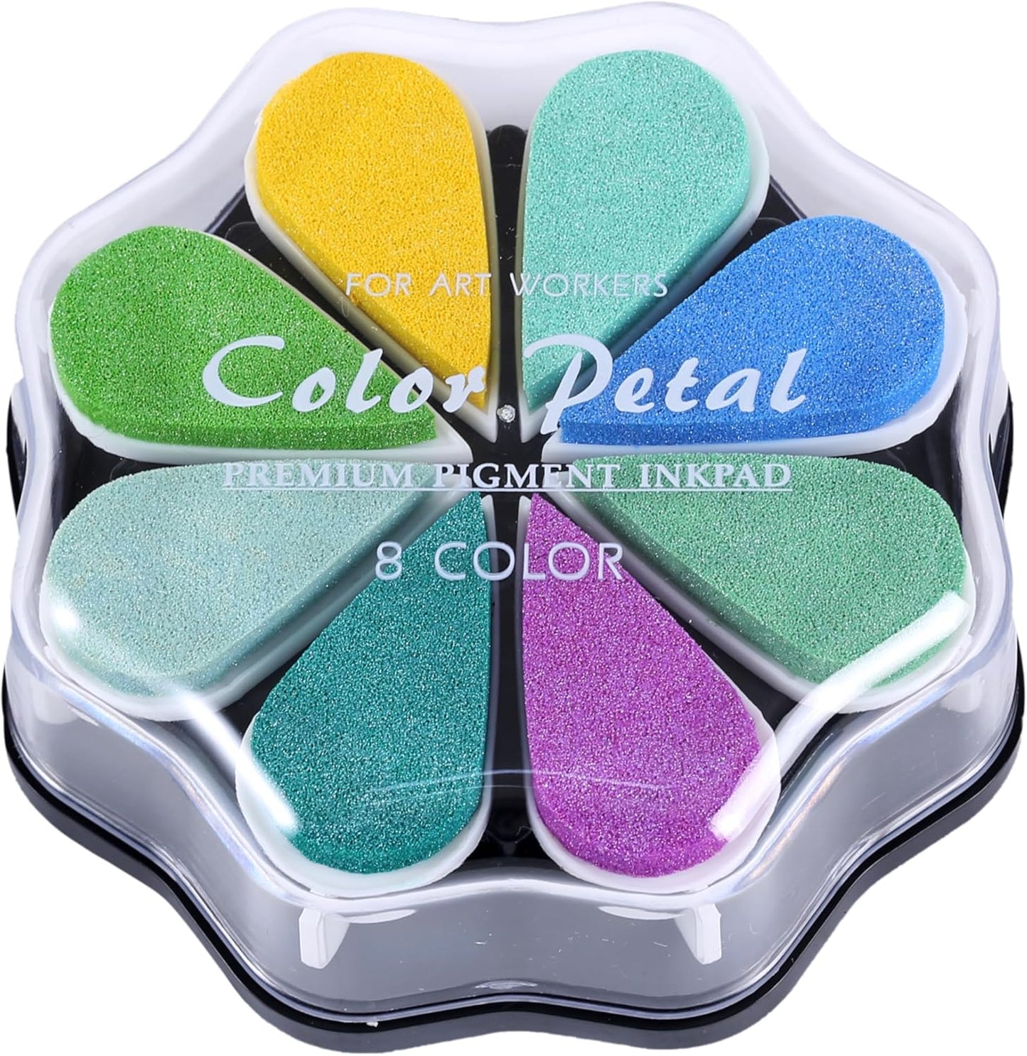 YPSelected 8 Assorted Multi Colours Waterdrop Shaped Craft Rubber Stamps Petal Ink Pads for Paper Wood Fabric (Set 1030)