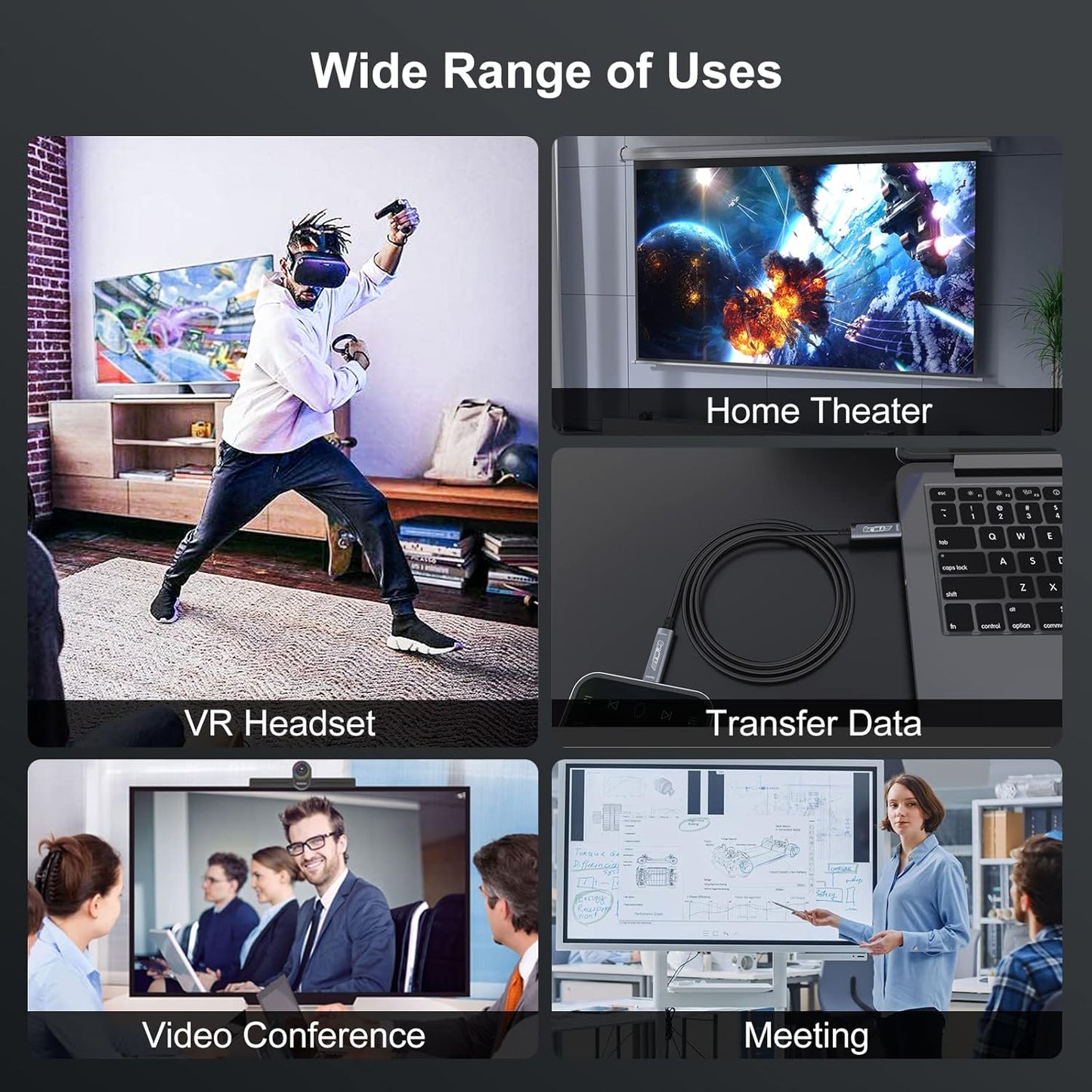 USB C to C Fiber Optic Extension Cable 10M/33FT, USB 3.2 10Gbps Long Distance Active Optical USB C GEN2 Cable for VR/AR, Quest2, Webcam, Camera, Mini PC and More - Grey