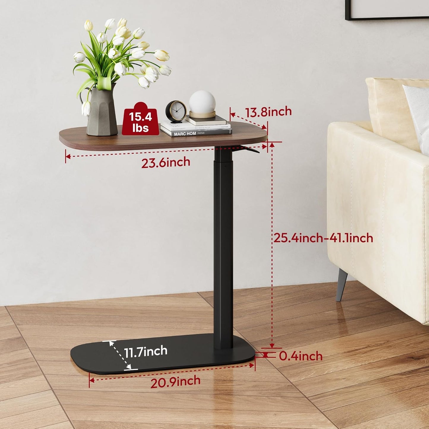 SANODESK Small Standing Desk Pneumatic Height Adjustable Small Sit Stand Desk Laptop Desk Overbed Table Computer Cart for Home Office Computer Workstations(23.6" W x 13.8" D,Black Walnut)