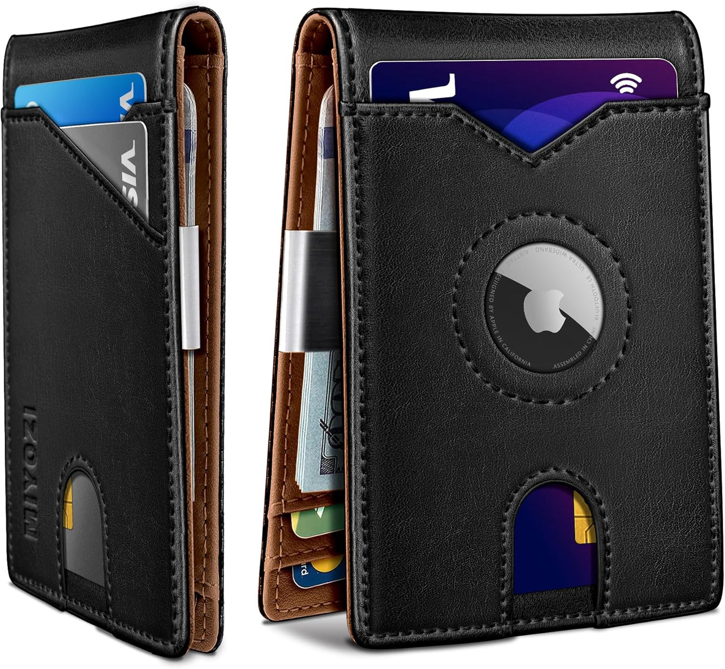 Airtag Wallet for Men,with Money Clip 11 Cards Slim Front Pocket Leather RFID Blocking Wallet with Gift Box