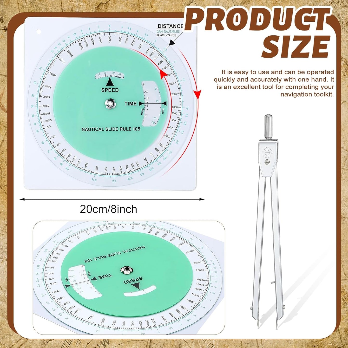 3 Pcs Marine Navigation Kit, Basic Navigation Set Include 18" Marine Parallel Ruler with Clear Scales, 8" Diameter Nautical Plotter Protractor, 6" Fixed Point Divider for Boat Accessories