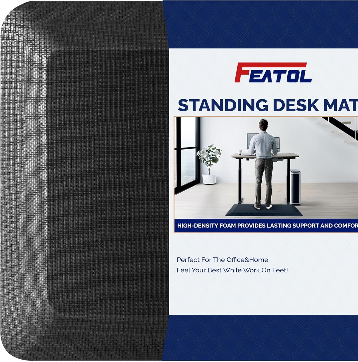 FEATOL 4 Packs Anti Fatigue Mats Thick Cushioned Standing Desk Mat Office, Ergonomic Kitchen Mats Set of 4, Memory Foam Comfort Floor Mat Padded Foam Rugs, Stain Resistant, Non-Slip (20" x 32", Black)