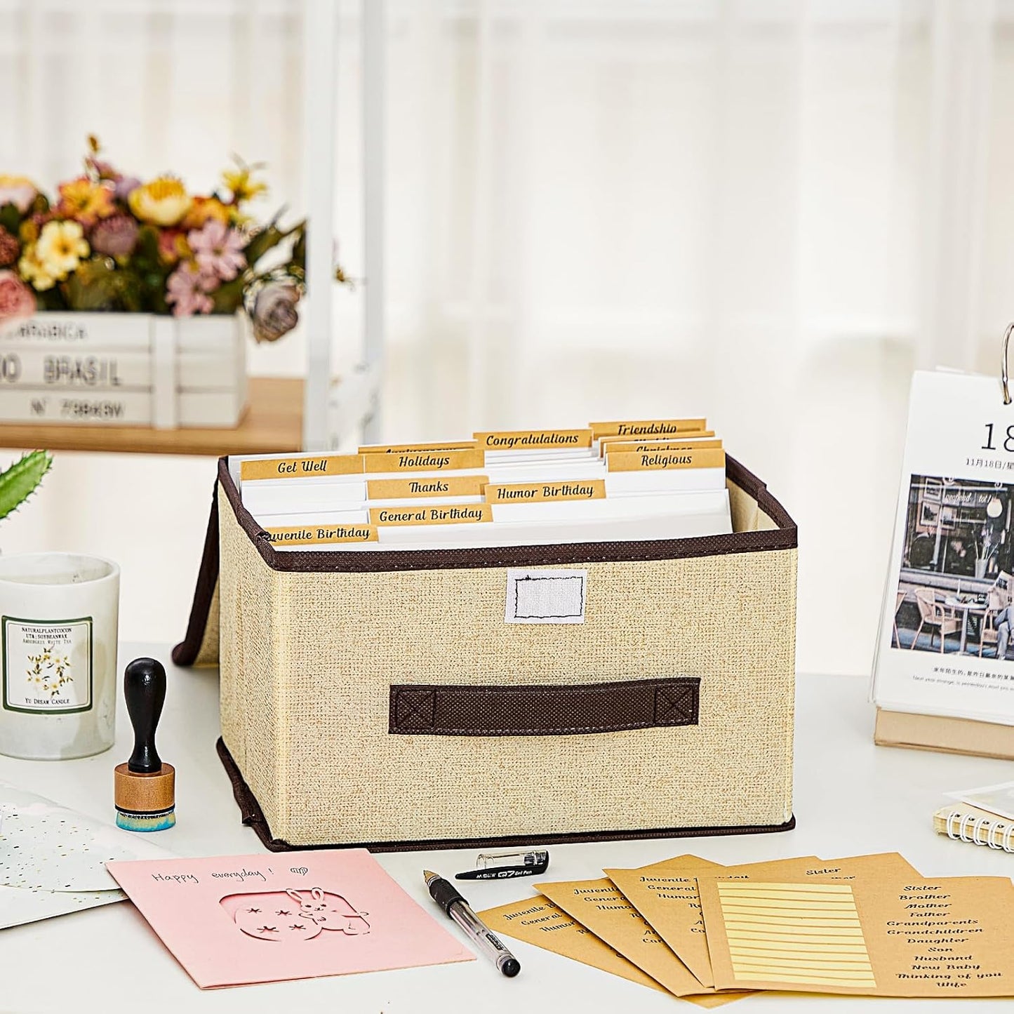 Zhanmai 2 Pcs Greeting Card Organizer Greeting Card Storage Box Card Organizer Box with 30 Pcs Dividers Stores 140+ Cards with Self Stick Labels for Storing Cards Envelopes Stickers Photos Notecards