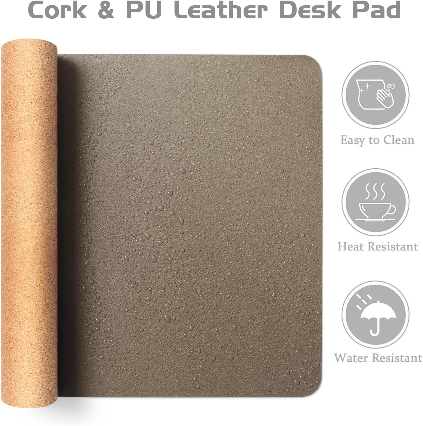 Aothia Dual-Sided Desk Pad - Leather Desk Mat, Natural Cork Desk Pad Protector, Large Mouse Pad for Desk, Waterproof Desk Blotter Pad, Desk Writing Pad for Office Work/Home, Coffee (35.4" x 15.7")