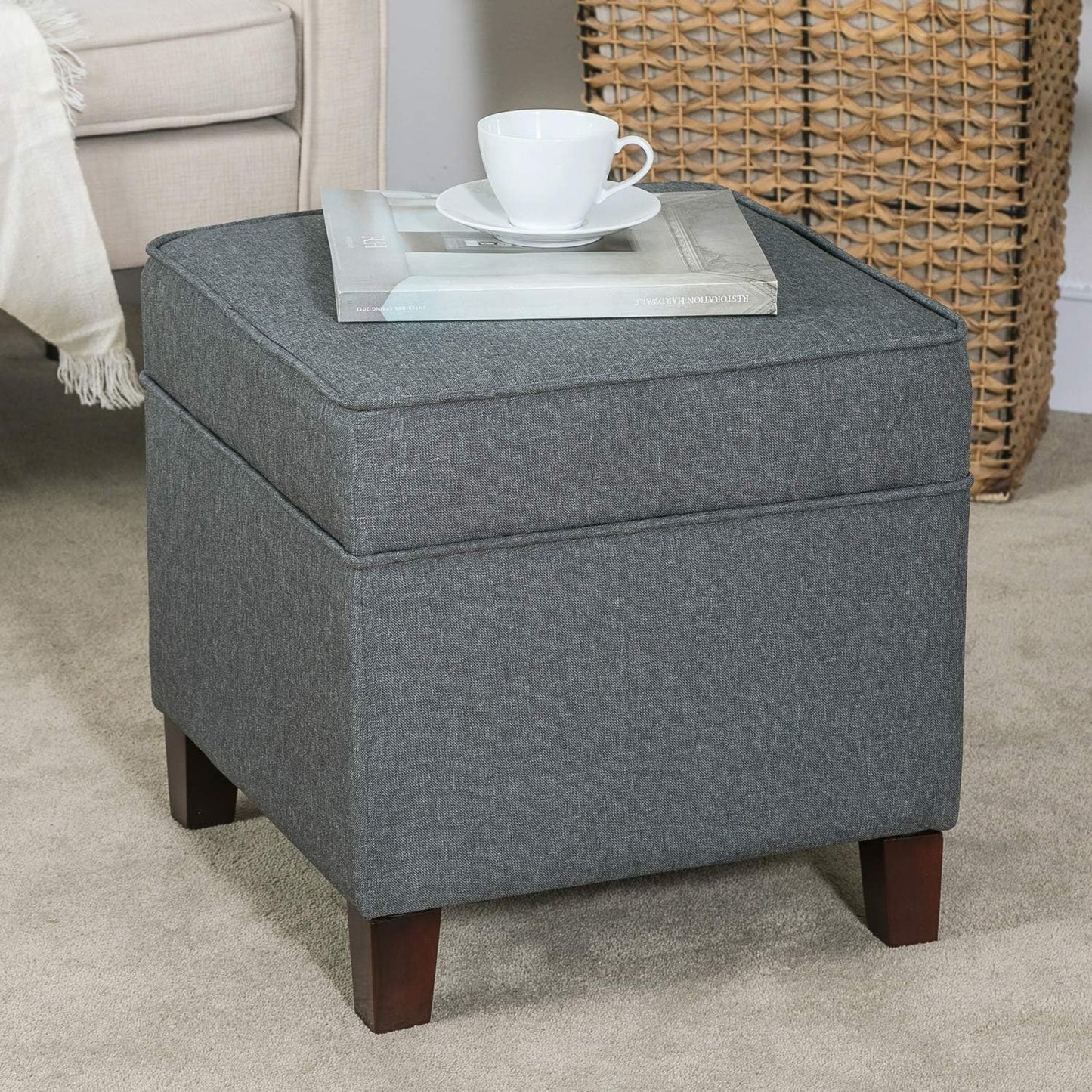 Adeco Chest and Footrest-Square Seat Storage Bench Ottoman, Gray