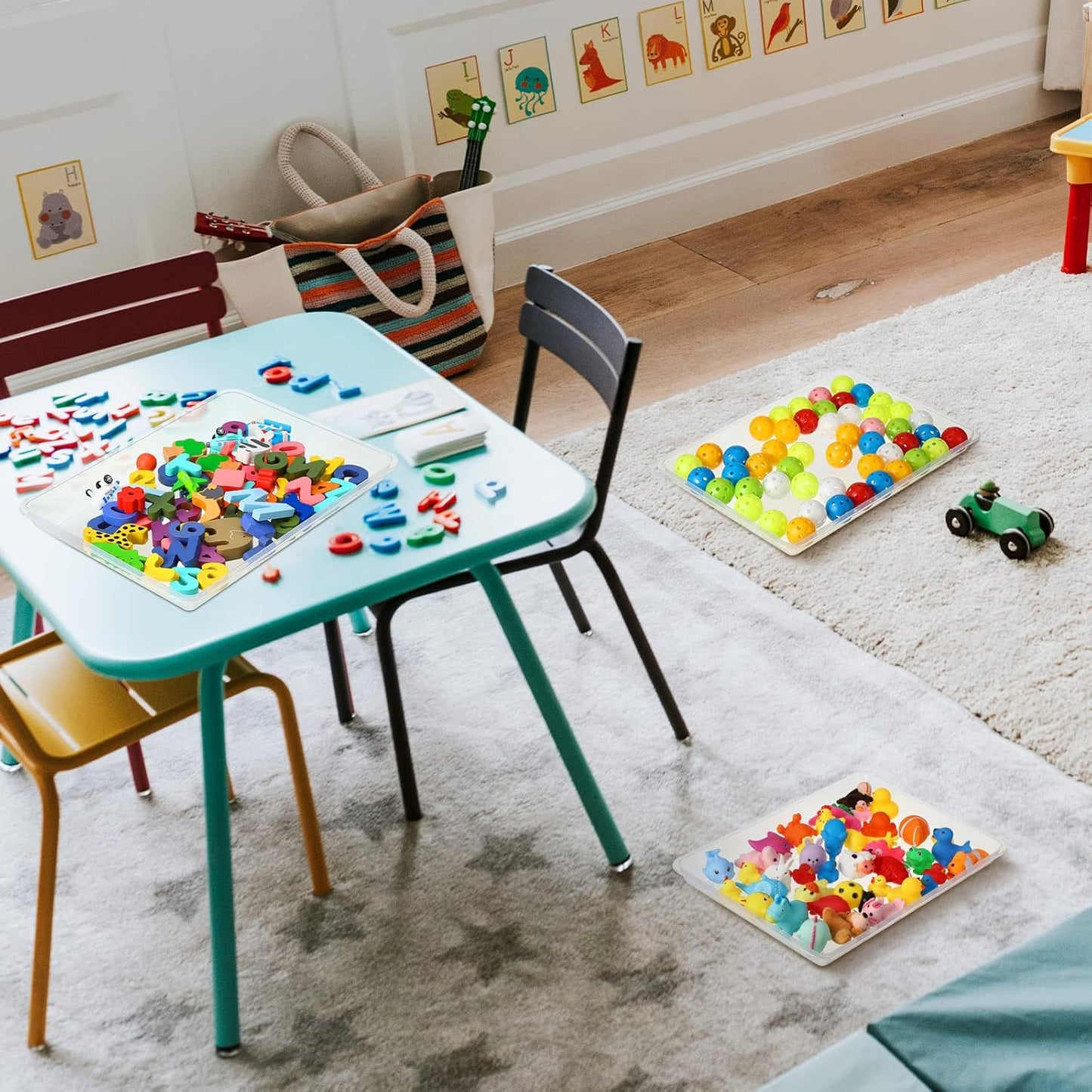 Maitys 15 Pcs Flat Plastic Trays 16.1 x 11.8'' Sensory Storage Tray Paper Stackable Classroom Bins for Office Home Organizer Arts and Crafts Supplies(Clear)