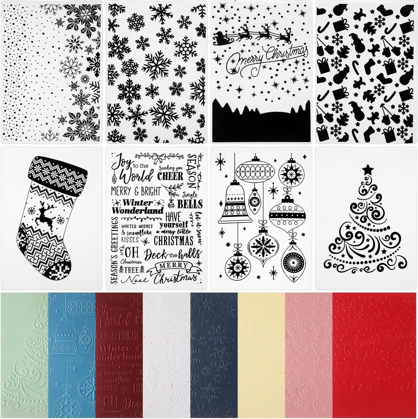 Geiserailie 8 Pieces Embossing Folders Embossing Machine Template Paper Card Heart Folders for Card Making DIY Flower Scrapbook Photo Album Craft Decoration 5.9 x 4.1 Inch(8 Pcs,Christmas Style)