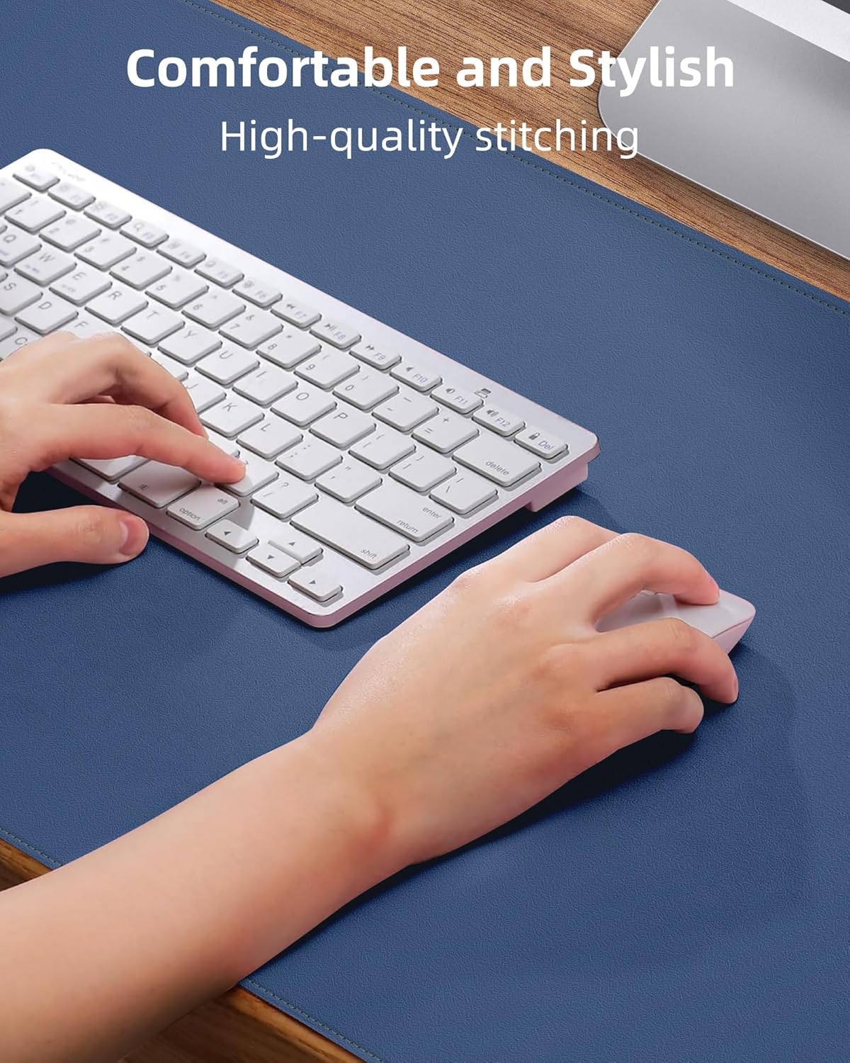 Leather Desk Pad Protector, Large Mouse Mat, Non-Slip Waterproof PU Leather Blotter, Office and Home Cover (Grey Blue, 36" x 17")