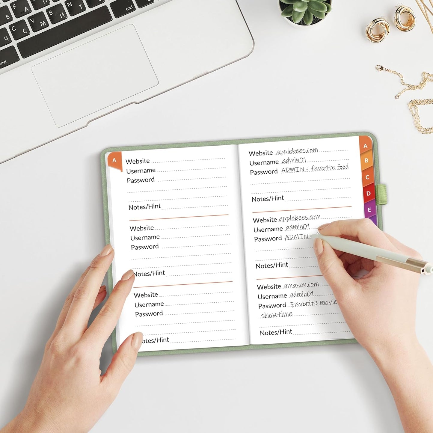 SUNEE Password Keeper Book with Colorful Alphabetical Tabs, Small Pocket Password Book for Internet Website Address Login, Gifts for Home and Office, 4''x 6''- Sage Green
