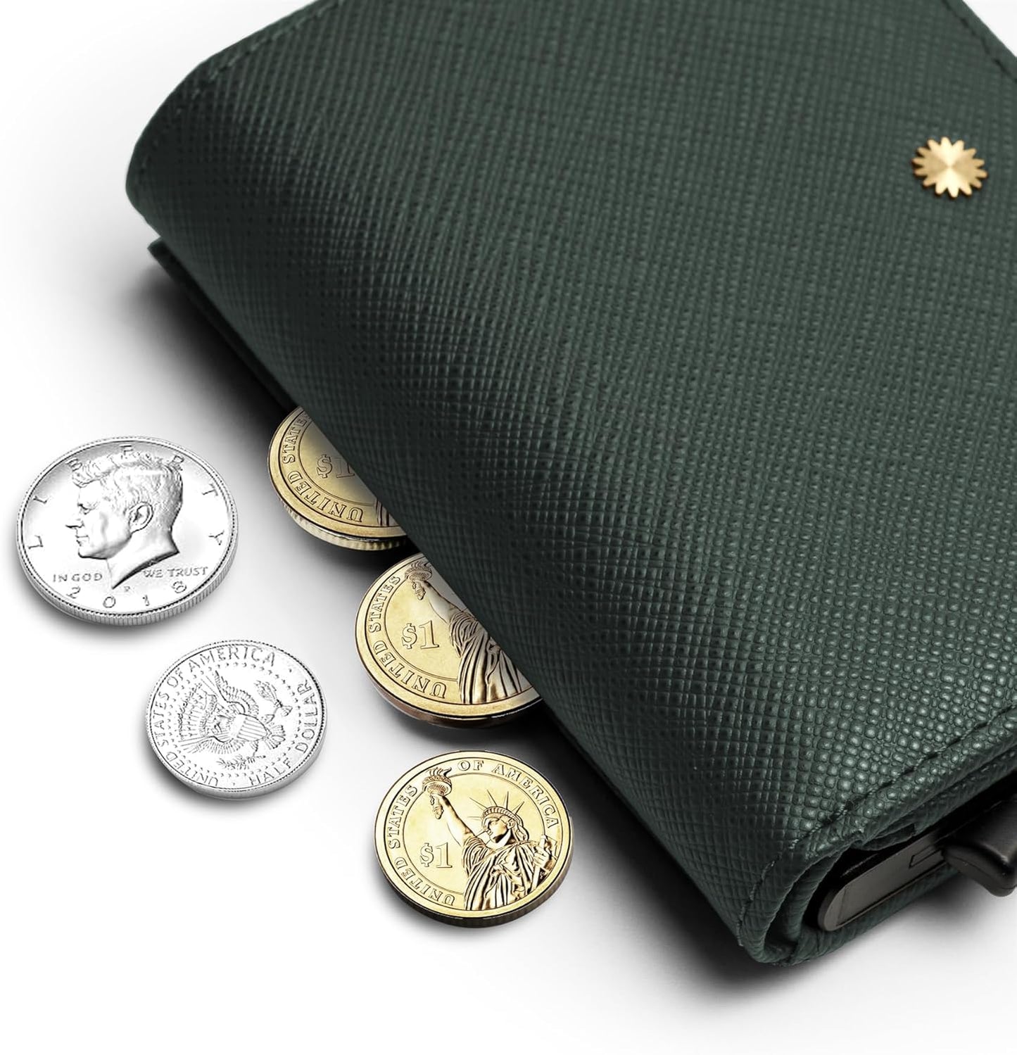 Trifold Genuine Leather Wallet/Smart Card Holder / W5 (Green Saffiano)