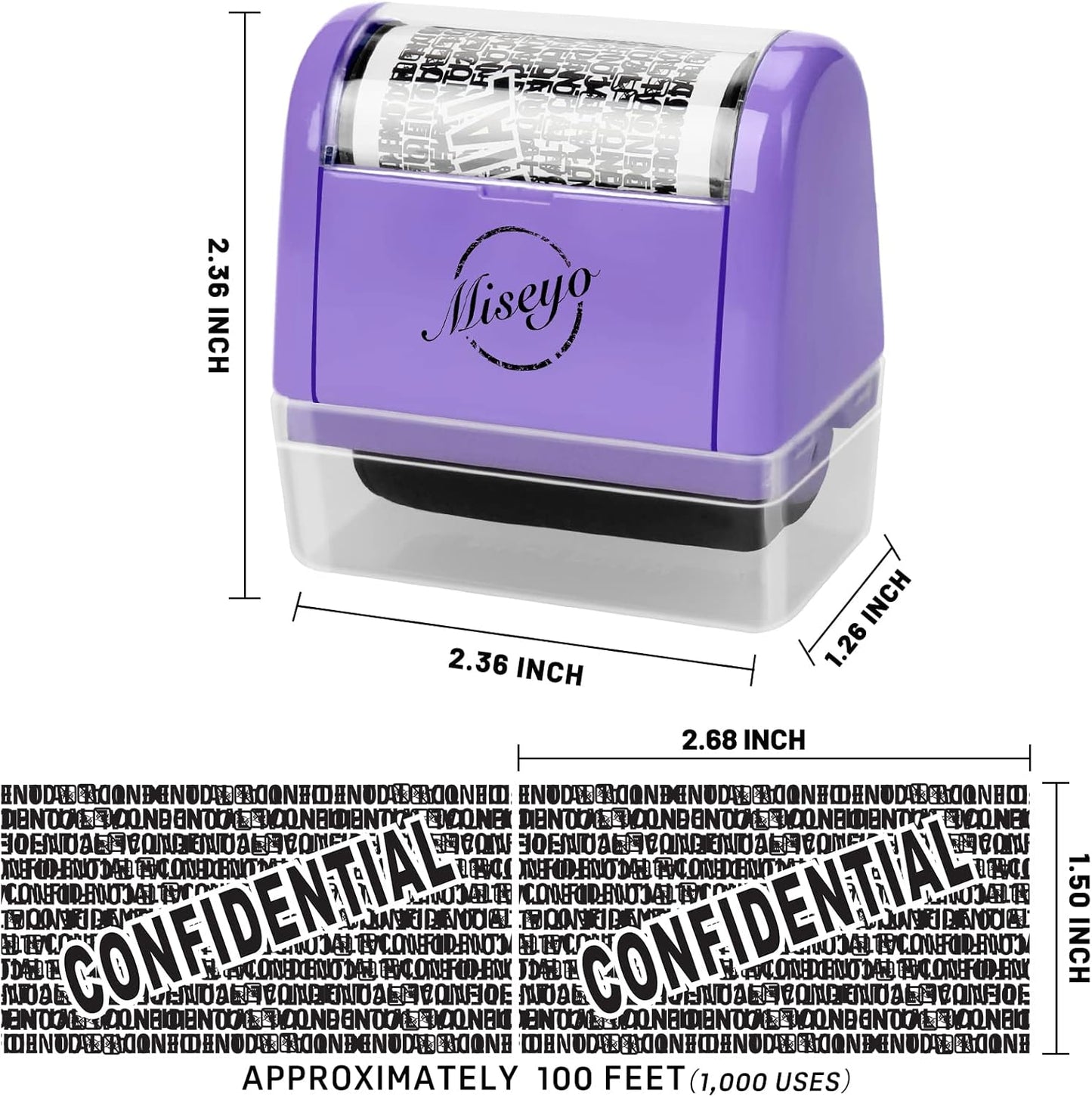 Miseyo Identity Theft Protection Roller Stamp Set - Purple (6 Refill Ink Incleded)