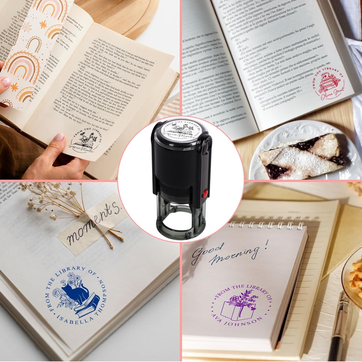 Personalized Book Stamp - Custom Library Stamper - Custom Stamps Self Inking - Perfect Gifts for Book Lovers, Friends, Teachers, Bibliophiles - 4 Sizes - 5 Ink Color Options (Library)
