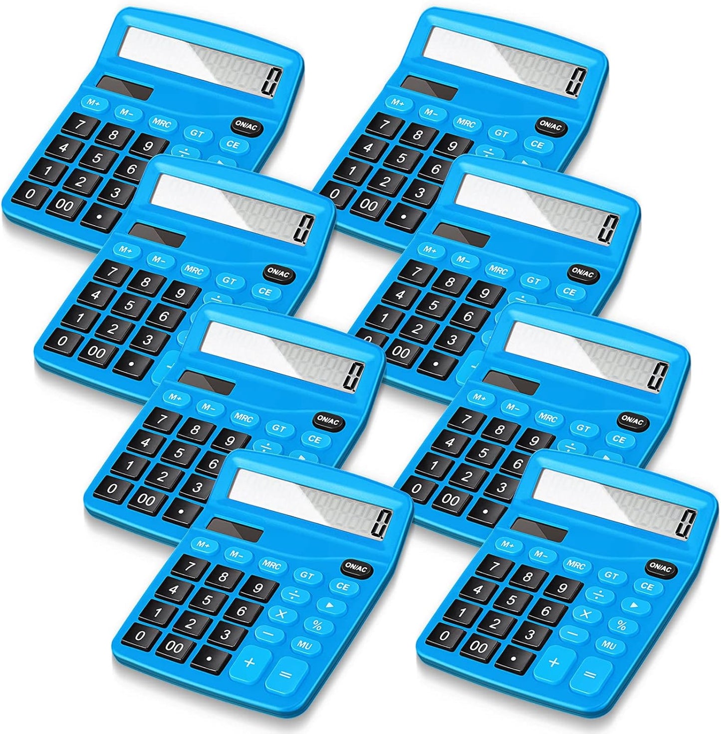 Konohan 8 Pieces 12-Digit Calculator, Solar Basic Desktop Calculator Large Display Electronic Dual Power Handheld for Home Office School(Dark Blue)