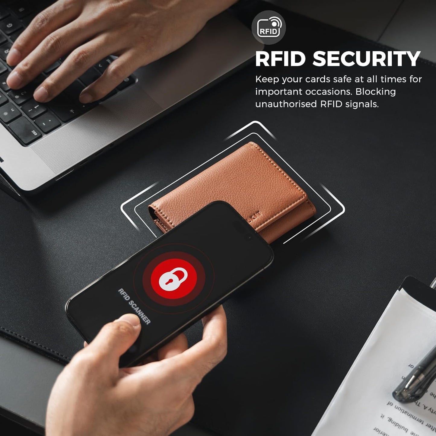 VULKIT Business Card Holder Premium Leather RFID Blocking Card Case With ID Window Magnetic Closure Holds Up to 40 Business Cards