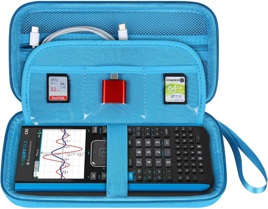 BOVKE Calculator Case for Texas Instruments TI-Nspire CX II CAS/CX II/CX CAS/CX Color Graphing Calculator and More - Extra Mesh Pocket for USB Cables and Other Accessories, Blue