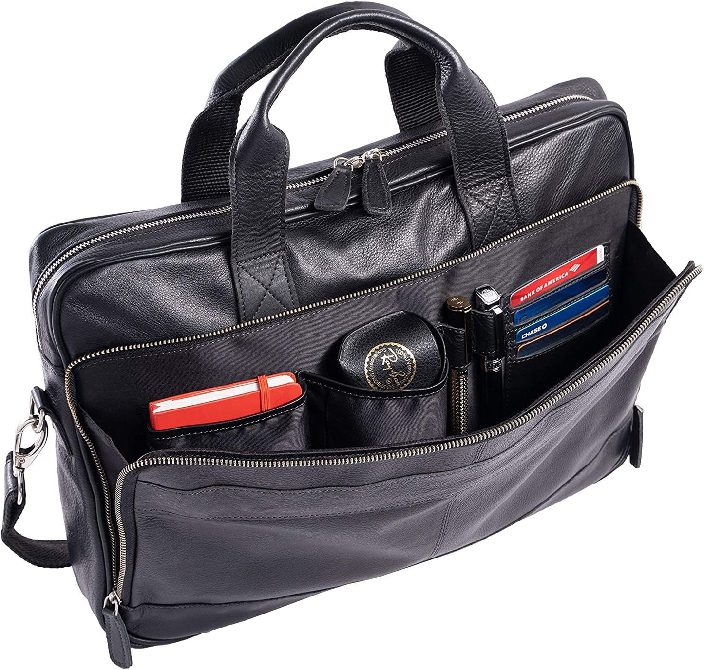 Leather briefcase 18 Inch Laptop Messenger Bags for Men and Women Best Office briefcase Satchel Bag (Black)