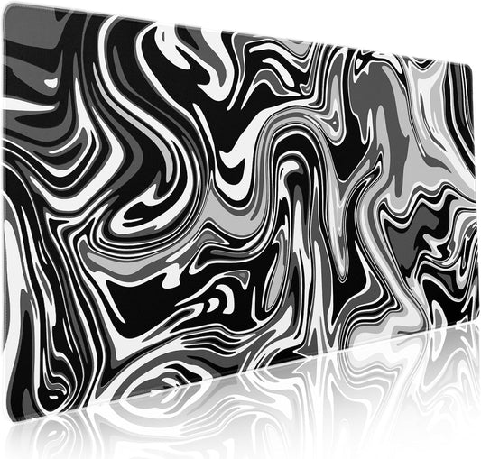 Black White Swirl Gaming Mouse Pad XXL Gray Marble Grey Fluid Design Extended Large Mouse Pad Big Desk Mat Non-Slip Rubber Base Stitched Edge Long Mousepad for Desktop Office Desk, 35.4 x 15.7 in