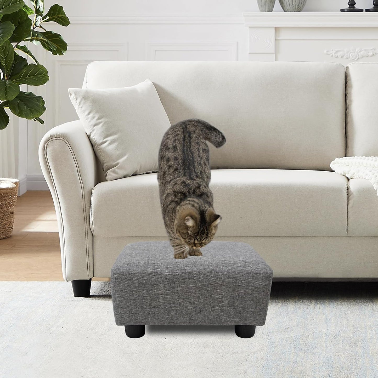 CAROLMADE Small Foot Stool Ottoman Footstool with Legs Under Desk Footrest for Living Room Bedroom and Office,Linen-Grey