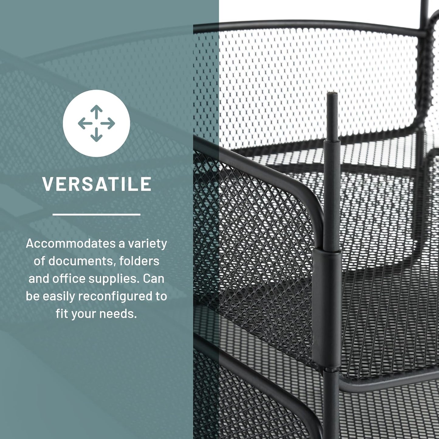 Safco Onyx Desk Organizer, 3 Trays, Office and Classroom Mailbox, Paper and Mail Sorter, Steel Mesh, Black