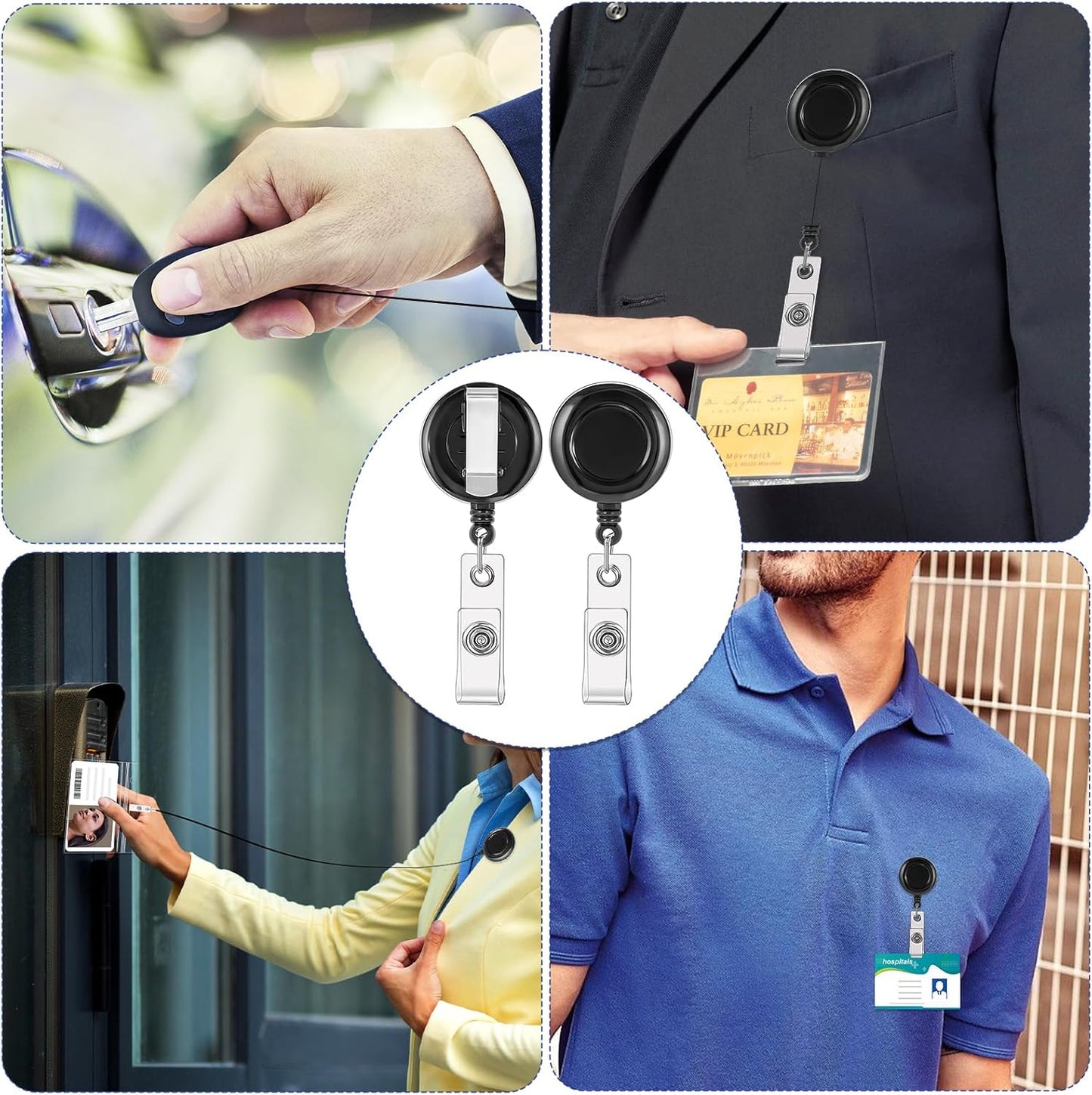 simarro 100 Pieces Heavy Duty Retractable Badge Reels Clips, Black ID Card Badge Holder Reel with Metal Belt Clip Card Key Holder for Office Worker Employee Doctor Nurse Gifts