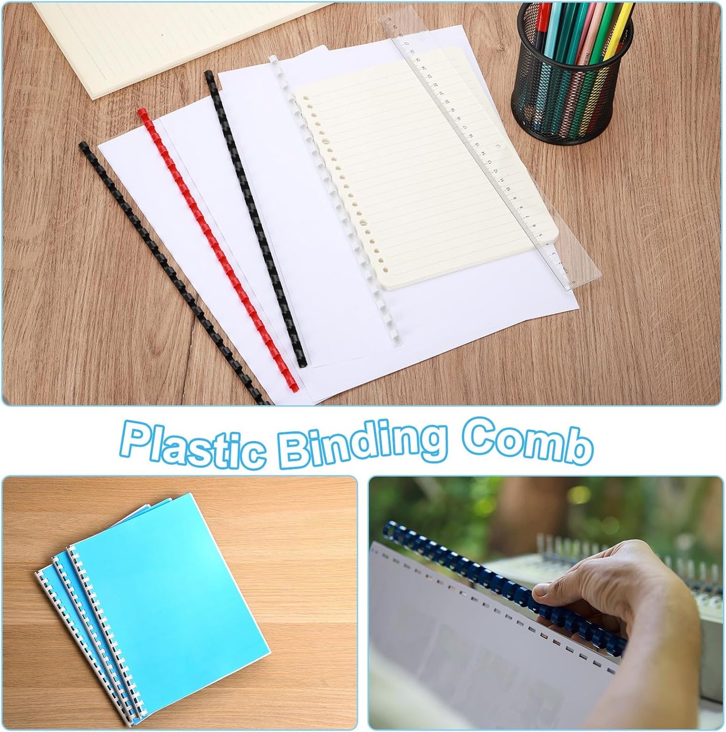 PATIKIL 22mm (7/8") Plastic Binding Combs, 10 Pcs 21 Rings Comb Binding Spines 190 Sheet Capacity Letter Size for Binding Paper Sheets Notebook Calendar Picture Album, Black