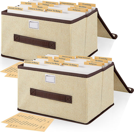 Zhanmai 2 Pcs Greeting Card Organizer Greeting Card Storage Box Card Organizer Box with 30 Pcs Dividers Stores 140+ Cards with Self Stick Labels for Storing Cards Envelopes Stickers Photos Notecards