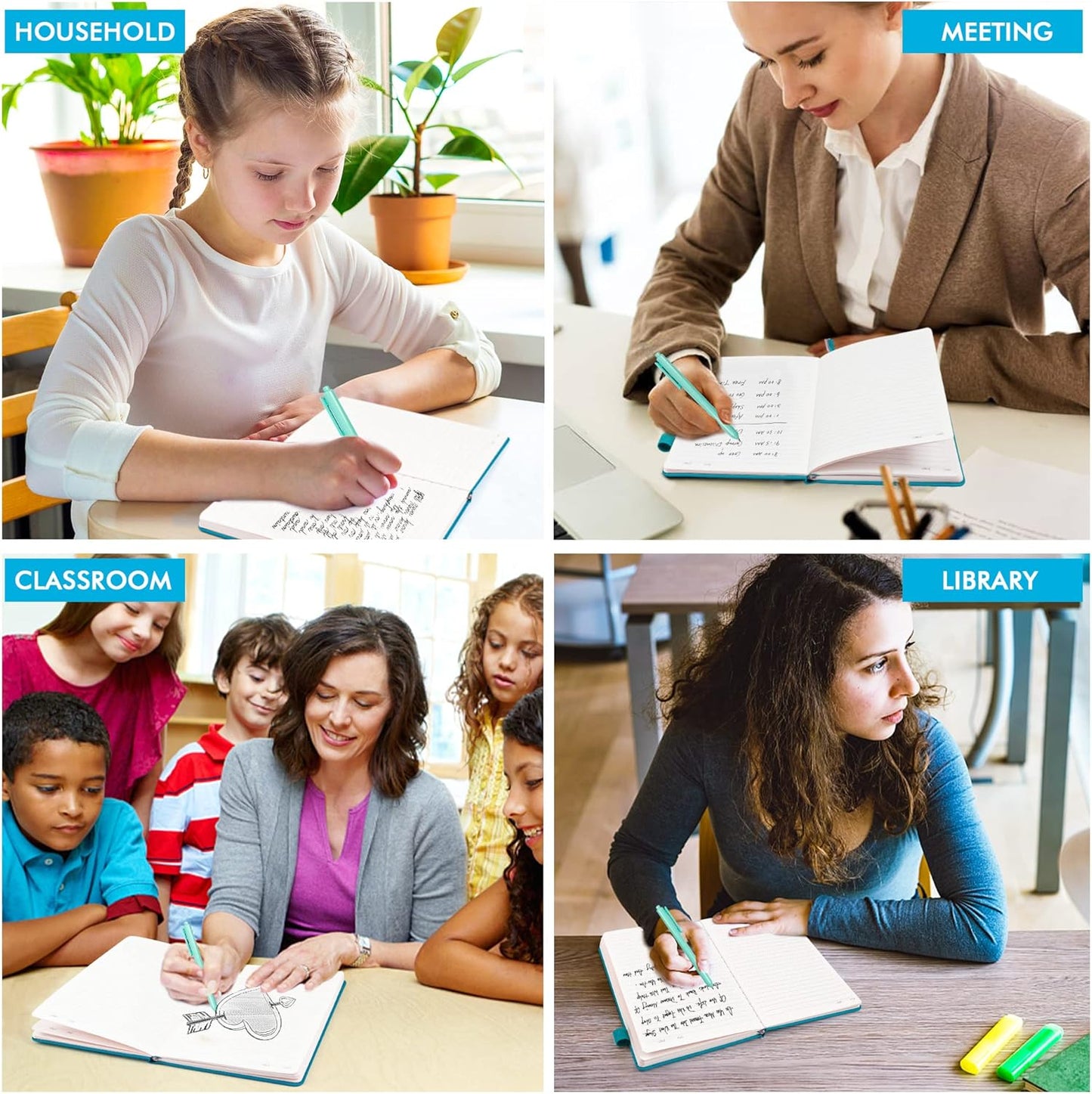 feela 12 Pack Notebooks Journals Bulk, Hardcover Notebook Classic Ruled Journal Set with Pen Holder for School Business Work Travel Writing, with 12 Black Pens, 120 GSM, 5.1”x8.3”, A5, Teal