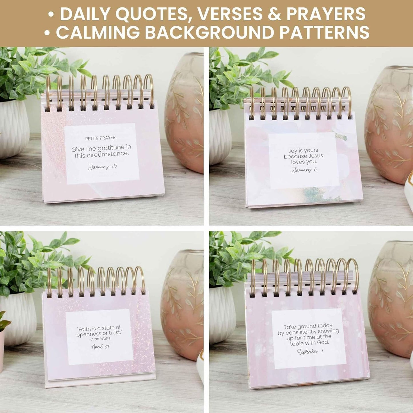 bloom daily planners x Writefully His Undated Perpetual Desk Easel - Religious Inspirational Standing Desktop Flip Calendar - Page a Day - (5.25" x 5.5") - Moments of Grace