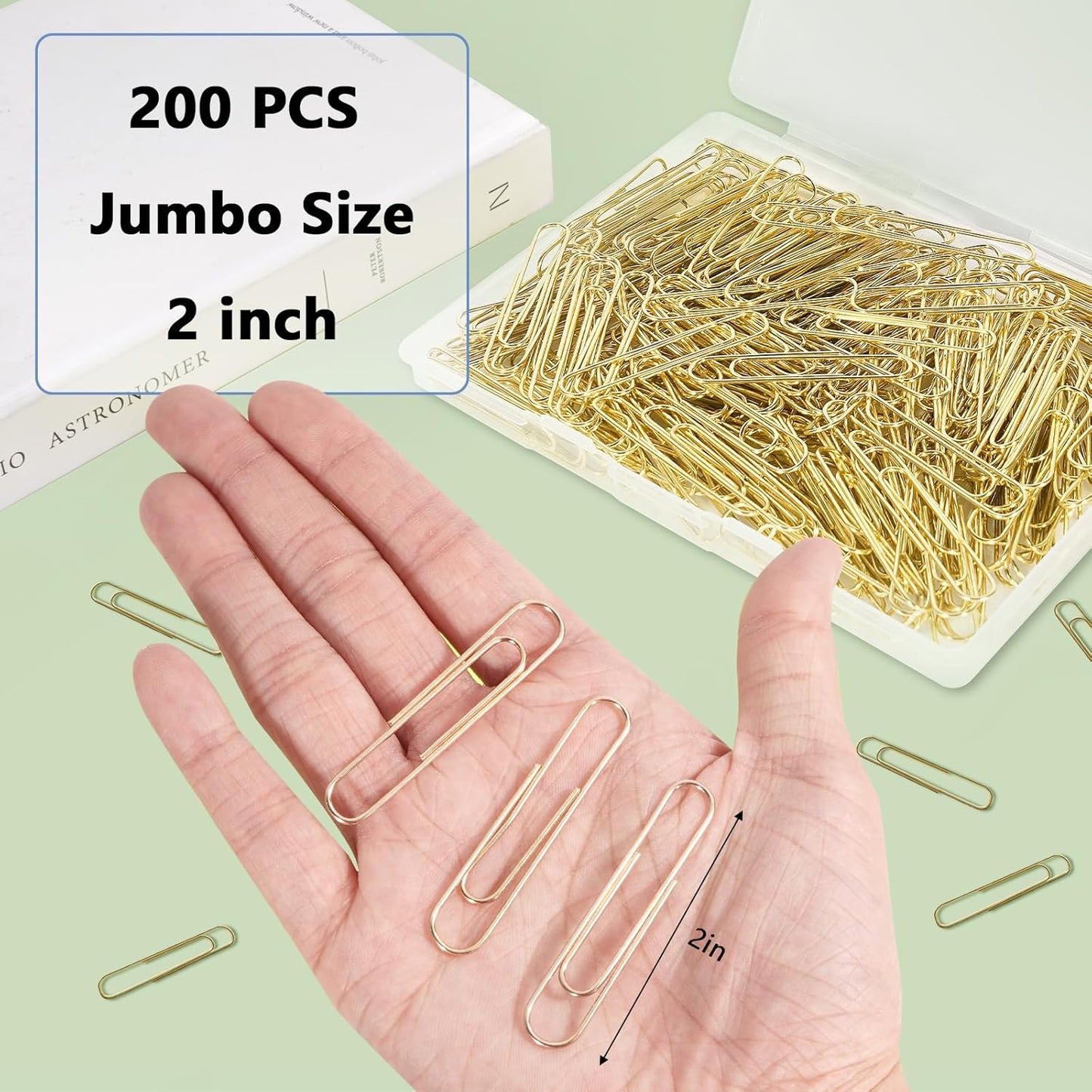 Jumbo Paper Clips, 200pcs 2 Inch Paper Clip, Large PaperClips, Stainless Steel, Paperclip for Paperwork Office School Home and Personal Use (Golden)