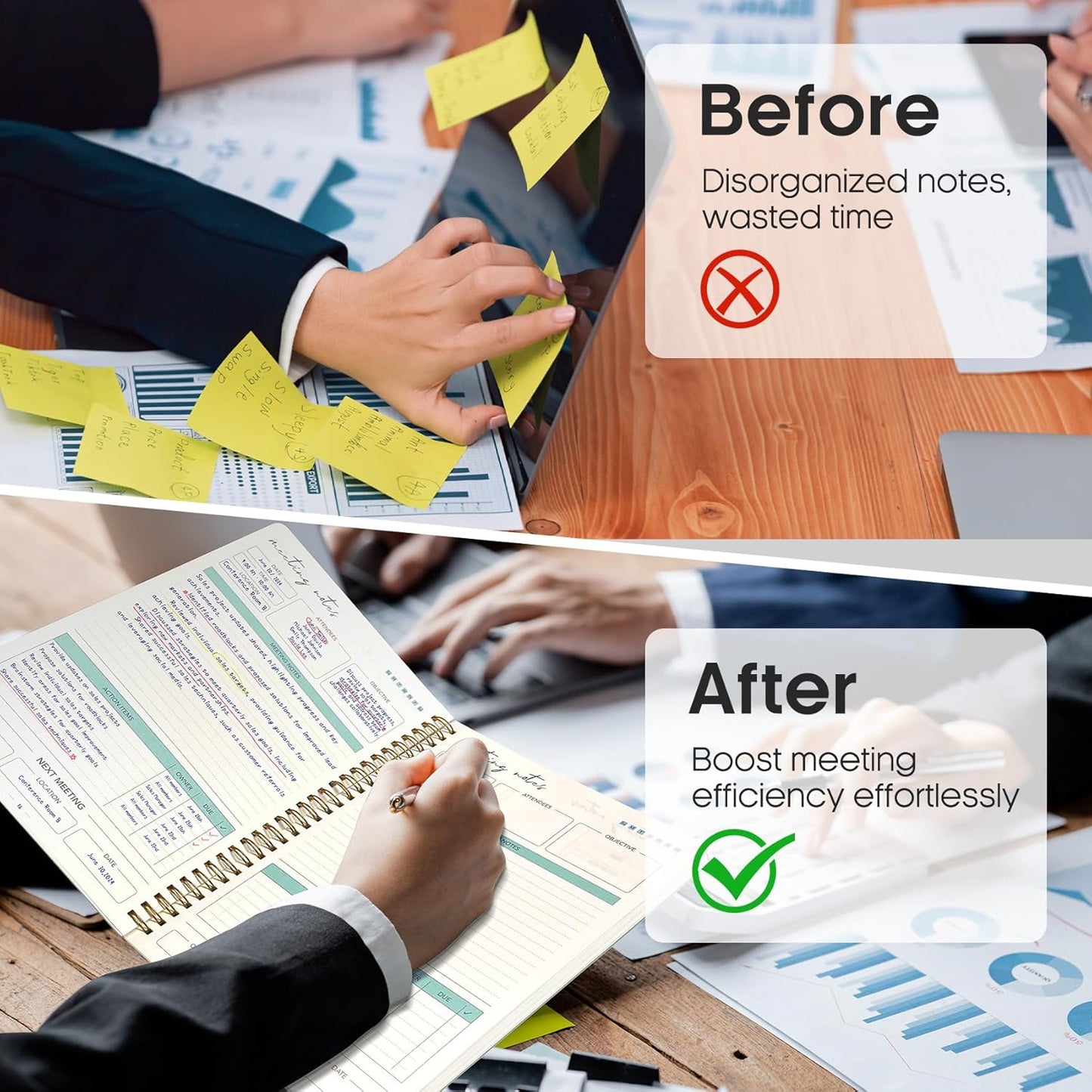 Taja Meeting Notebook for Work Organization - Work notebook with action items, Meeting Minutes Planner Notebook, Perfect Office Supplies for Men & Women - Burgundy