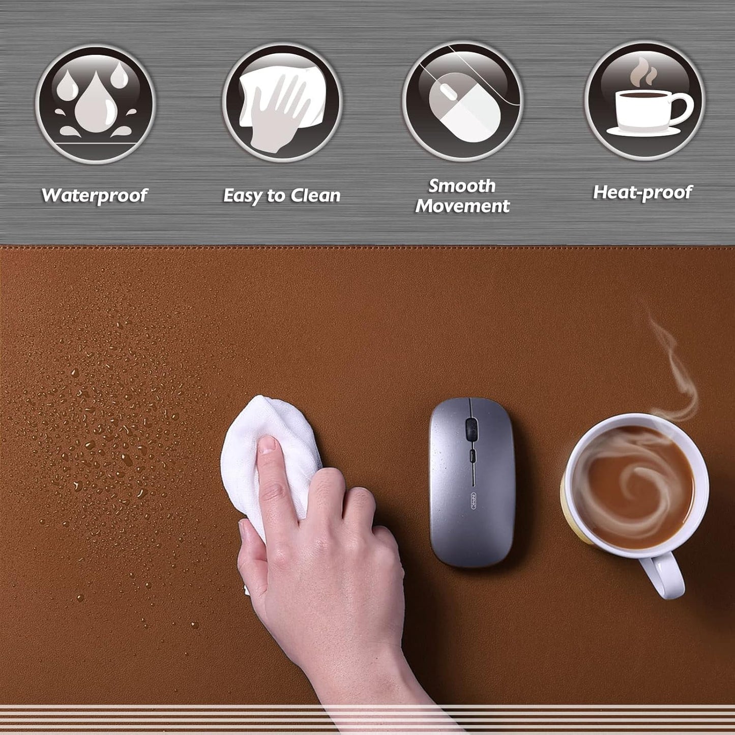 K KNODEL Desk Mat, Blotter, Dual-Sided Office Desk Pad, Waterproof Desk Mat for Desktop, Desk Blotters, PVC Leather Pad Protector (Brown, 35.4" x 17")