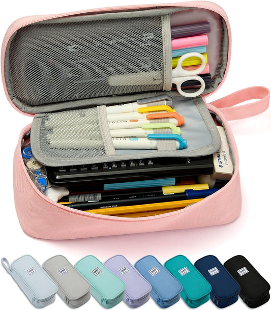 Pencil Case Pouch Box Bag School Supplies Girls Boys Kids, Cute Preppy Stuff Large Big Capacity Aesthetic Pen Organizer, Back to College Stationary, Pink, Classic Stlye, 1800ml