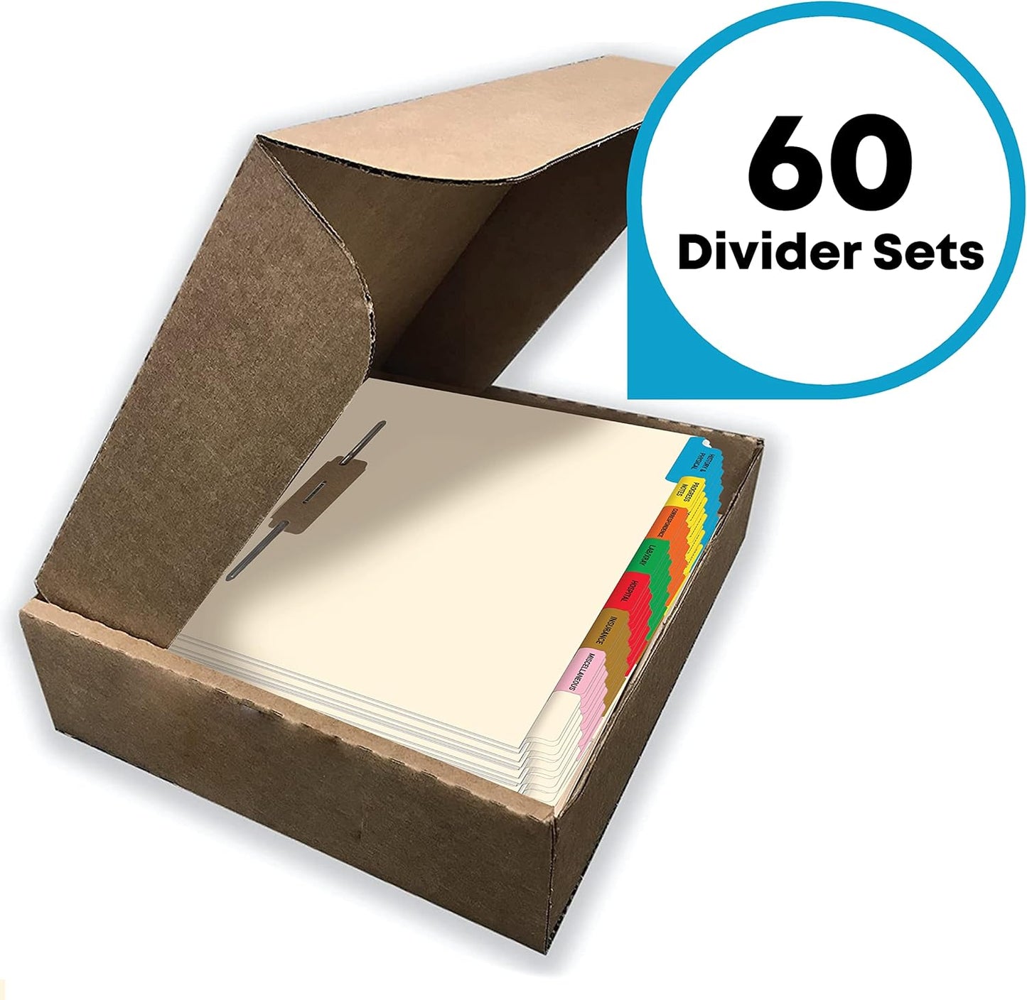 Doctor Stuff - Stock Medical Chart Fileback Divider Sets, 60 Sets of 8 Popular Healthcare Index Tabs, Side Tab, 8-1/2" x 11" with 1-3/4" top Flap Extension for Fasteners