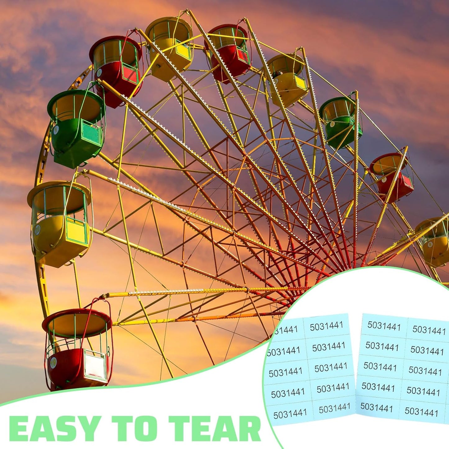 Kosiz 1000 Sheets 25 Bid Raffle Ticket Numbers - Chinese Auction Ticket Sheets for Events, Church (Light Color)