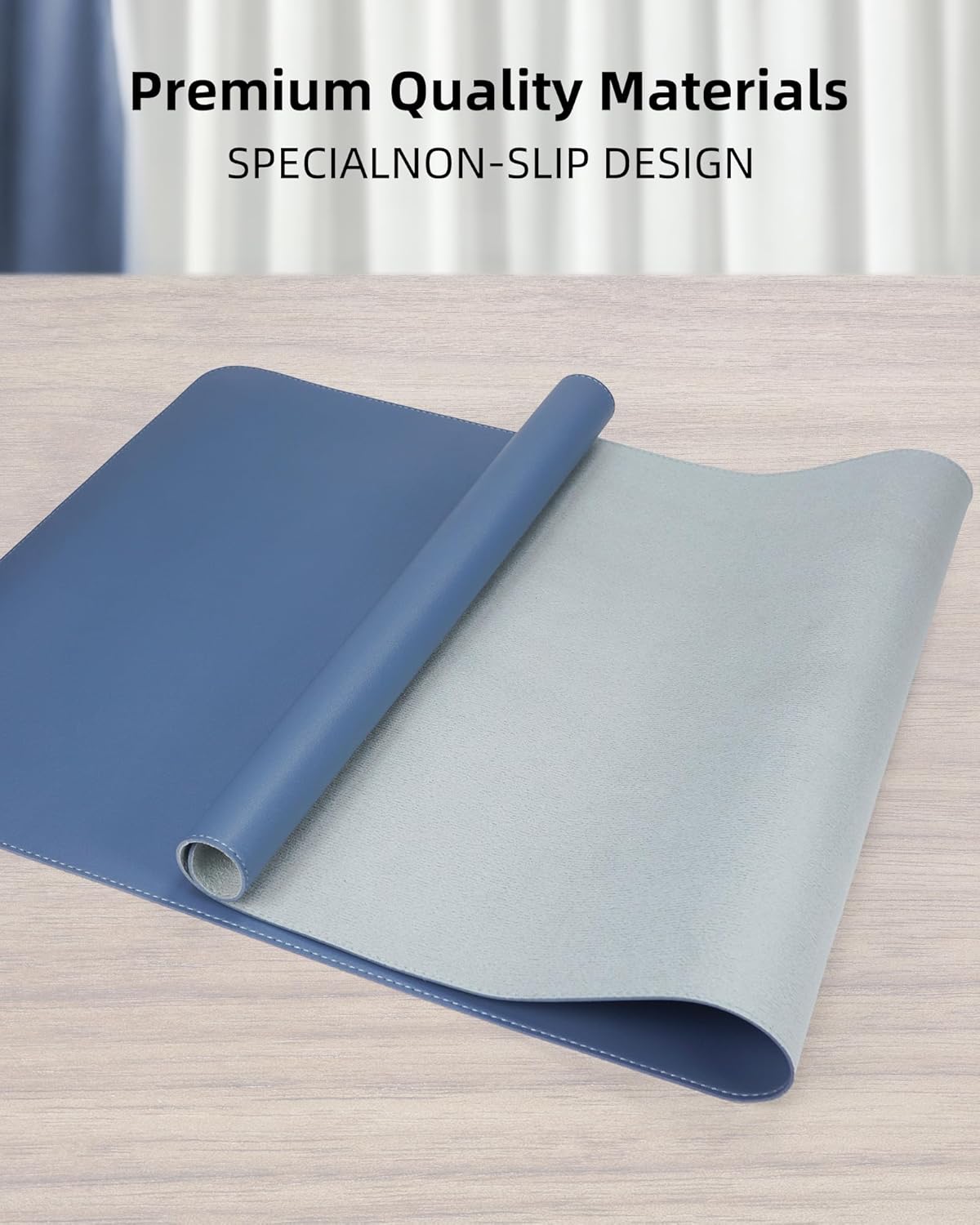 Leather Desk Pad Protector, Mouse Pad, Office Desk Mat, Non-Slip PU Leather Desk Blotter, Laptop Desk Pad, Waterproof Desk Writing Pad for Office and Home (Grey Blue, 31.5" x 15.7")