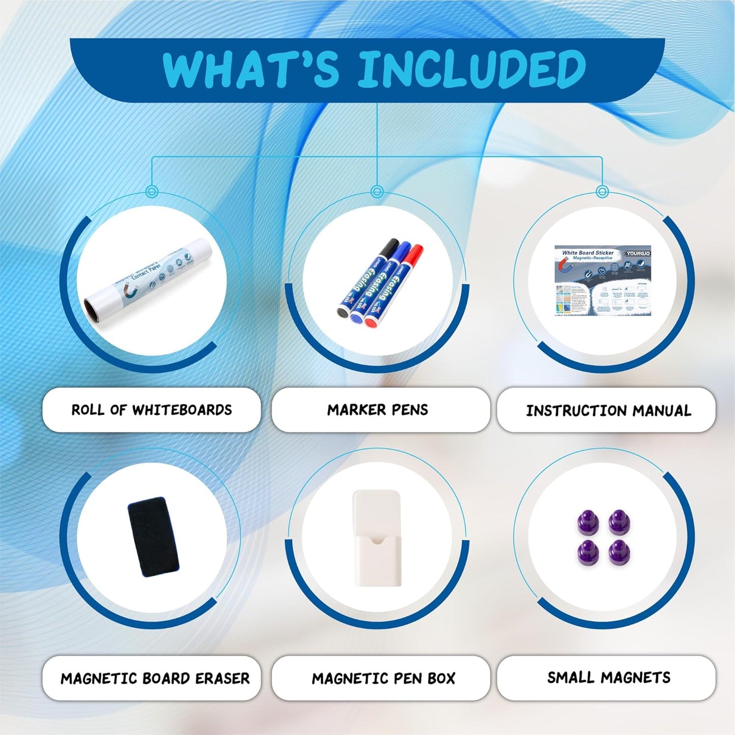 YOUNGJQ Magnetic Whiteboard for Wall 48" x 36" Self-Adhesive Magnetic Dry Erase White Board Sticker, Peel and Stick Wallpaper Easy to Write and Clean for Home Playroom Office