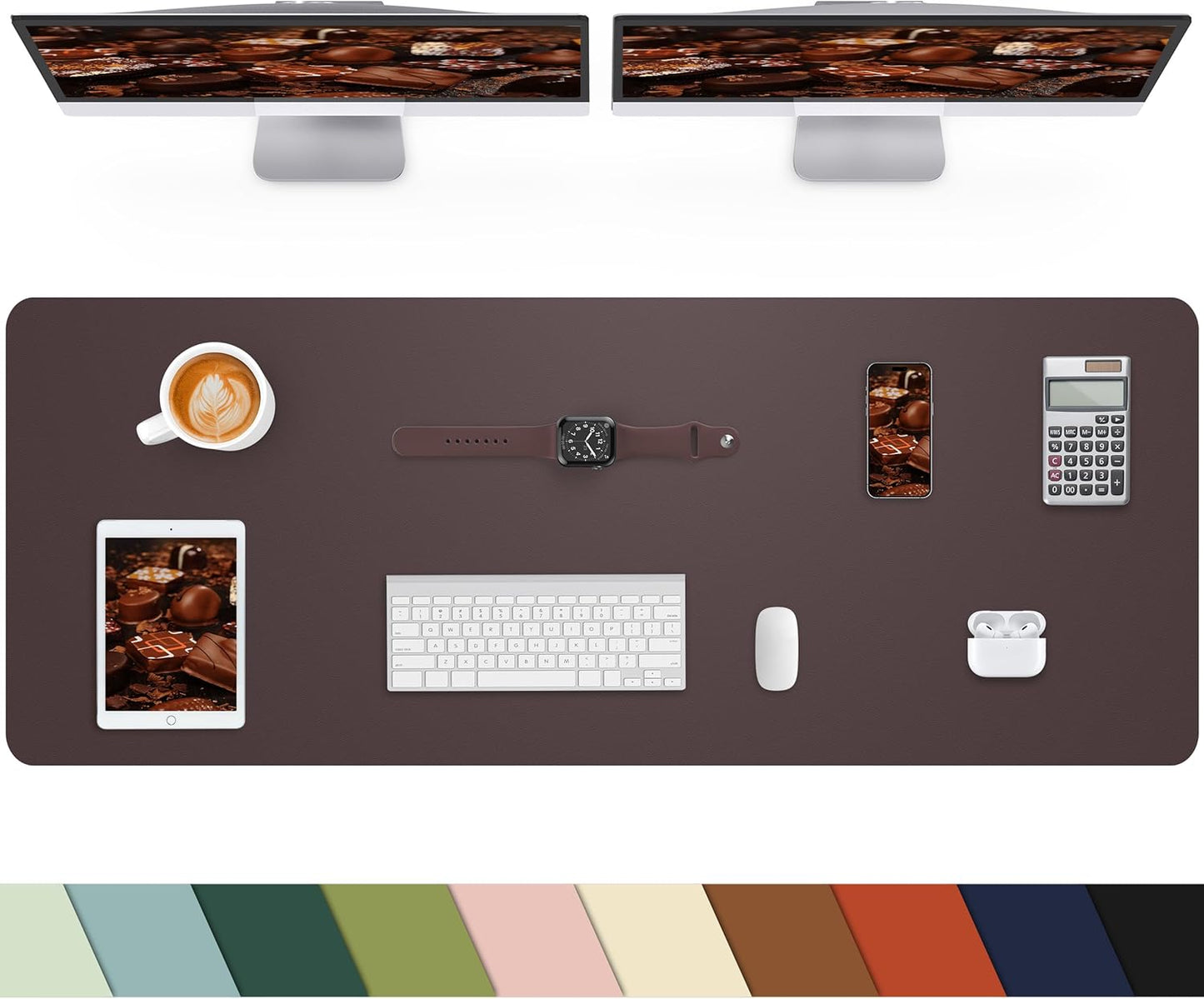 Leather Desk Pad Protector,48"x 17"Desk Mat Large, Mouse Pad, Non-Slip PU Leather Desk Blotter,Waterproof Desk Pad for Office/Home(Coffee)