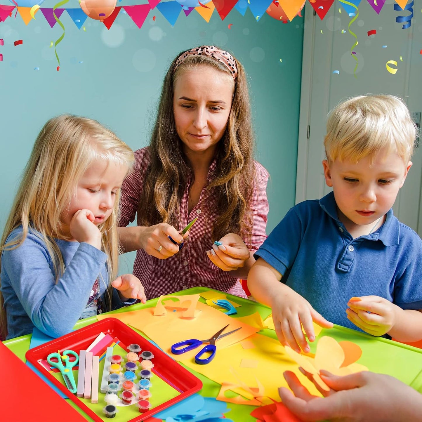 Maitys 24 Pcs Plastic Art Trays 11 x 8.7 x 1 Inch Activity Craft Tray Organizer Serving Tray Stackable Storage Sand Trays for School Painting Beads Crafts DIY Projects(Colorful)