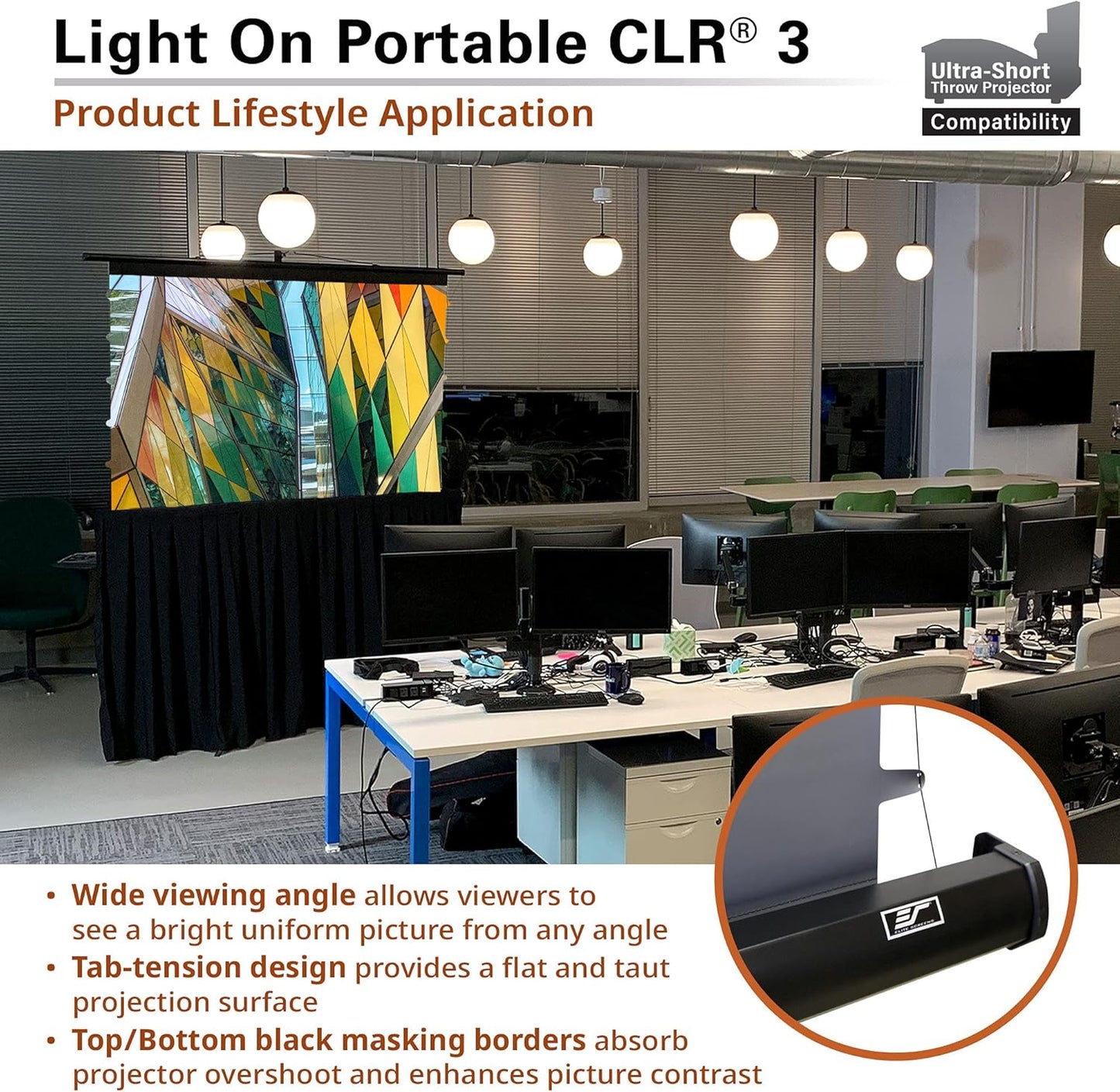 Elite Screens 55-Inch Upgraded ALR Portable Projector Screen with Tripod Stand, Height Adjustable, 4:3 Screen for Ultra Short Throw Projectors, Indoor Home Theater Movie Screen – TT55V-CLR3