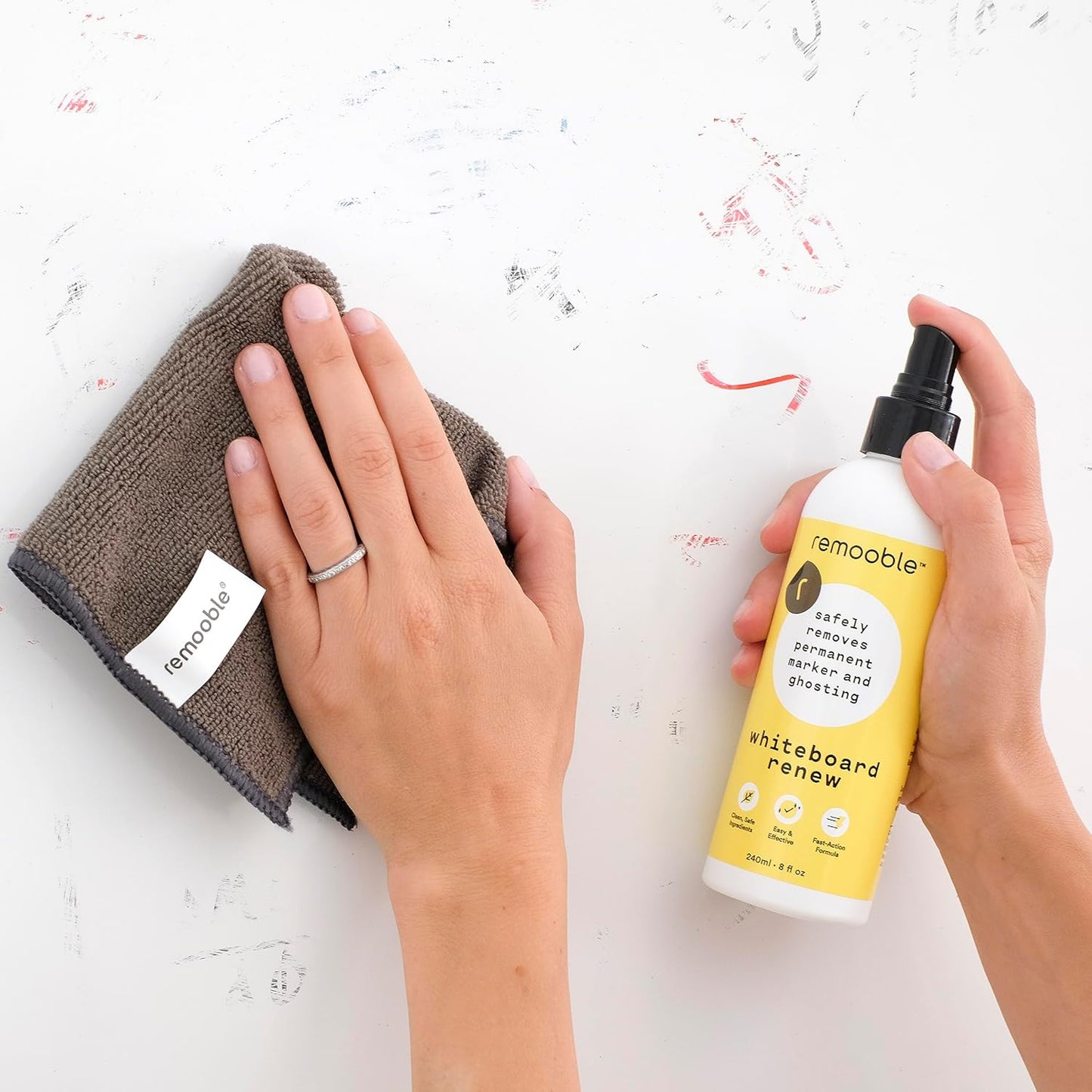 Remooble Dry Erase Whiteboard Cleaner Spray - Safely Removes Tough Stains and Ghosting (12 Pack)