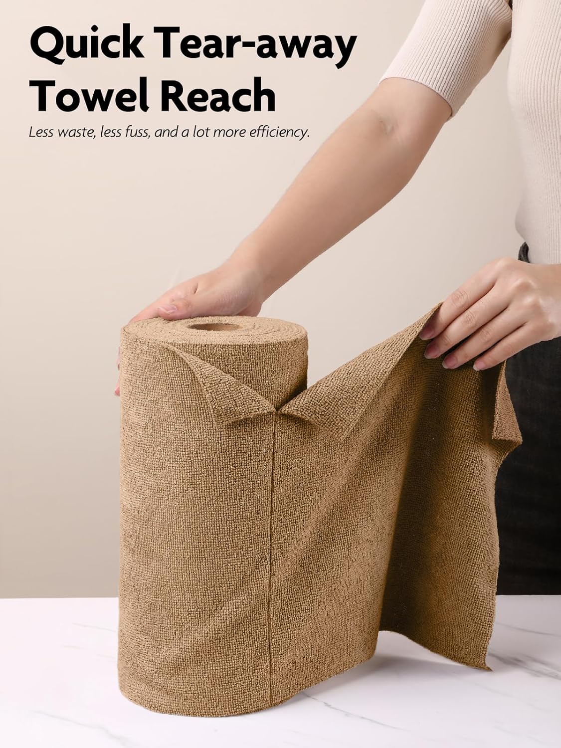 Fantasticlean Microfiber Cleaning Cloth Roll -60 Pack, Tear Away Microfiber Towels, 12" x 12", Reusable, Washable, Scratch Free, Ultra Absorbent Dish Rags for Car, Home, Garage or Shop (Beige & Tan)