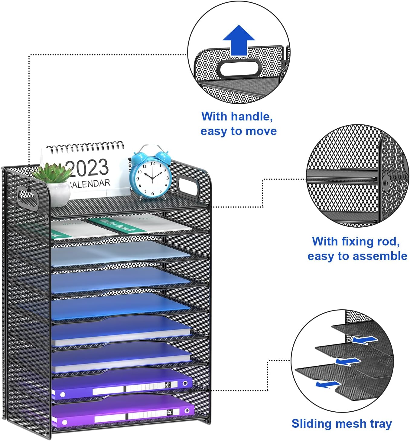 Samstar 9 Tier Desk Organizer, Mesh Paper Letter Tray File Rack Shelves Paper Sorter Storage with Handles, Black