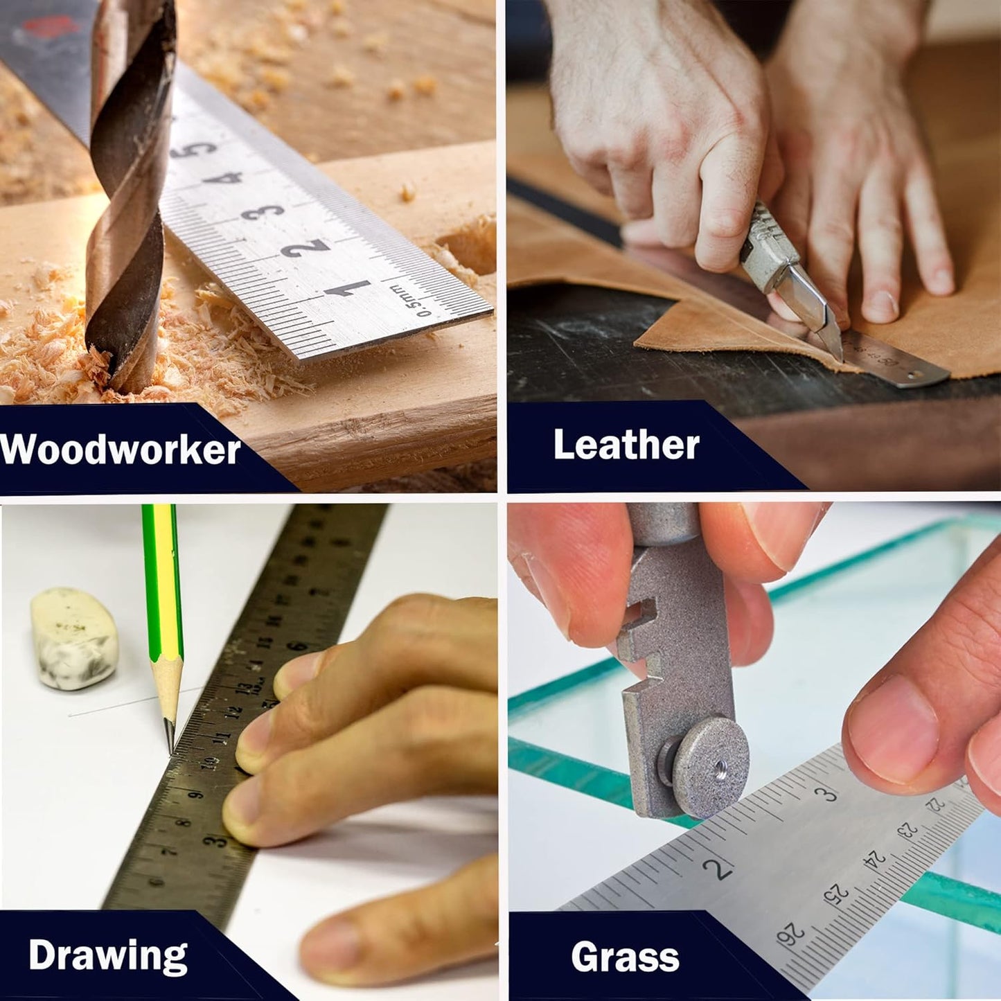 Stainless Steel Metal Ruler:[1 Pieces 12 Inch] Stainless Steel Metal Ruler with Cork Backing Non-Slip Rulers with Inch and Centimeters Drafting Office Tools Prevent Ink Leakage