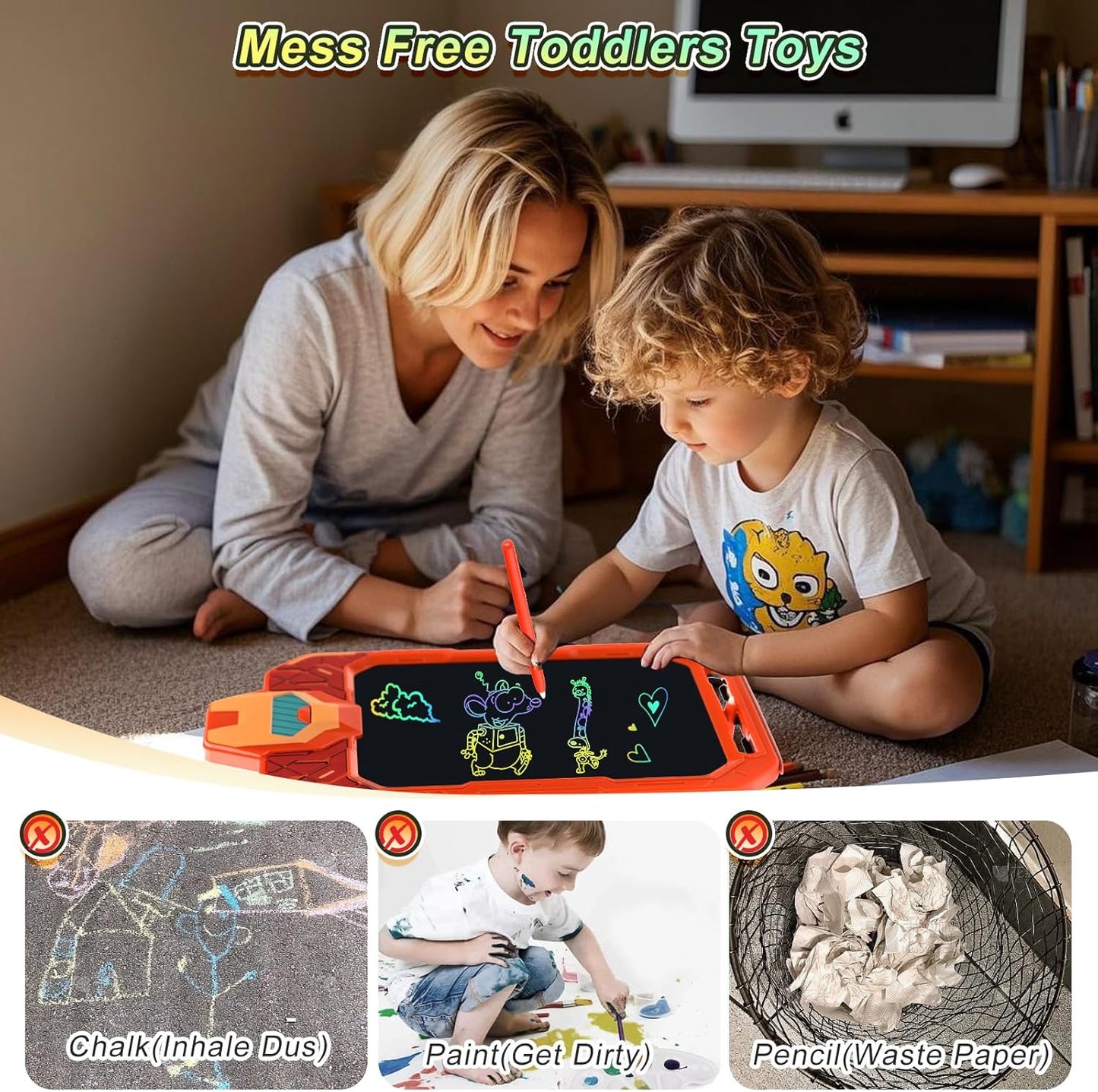 10 Inch LCD Writing Tablet for Kids – Mech Warrior, Erasable Doodle Board Drawing Pad, Travel Educational Toy for Toddlers 3-8, Birthday Boys & Man (Orange)