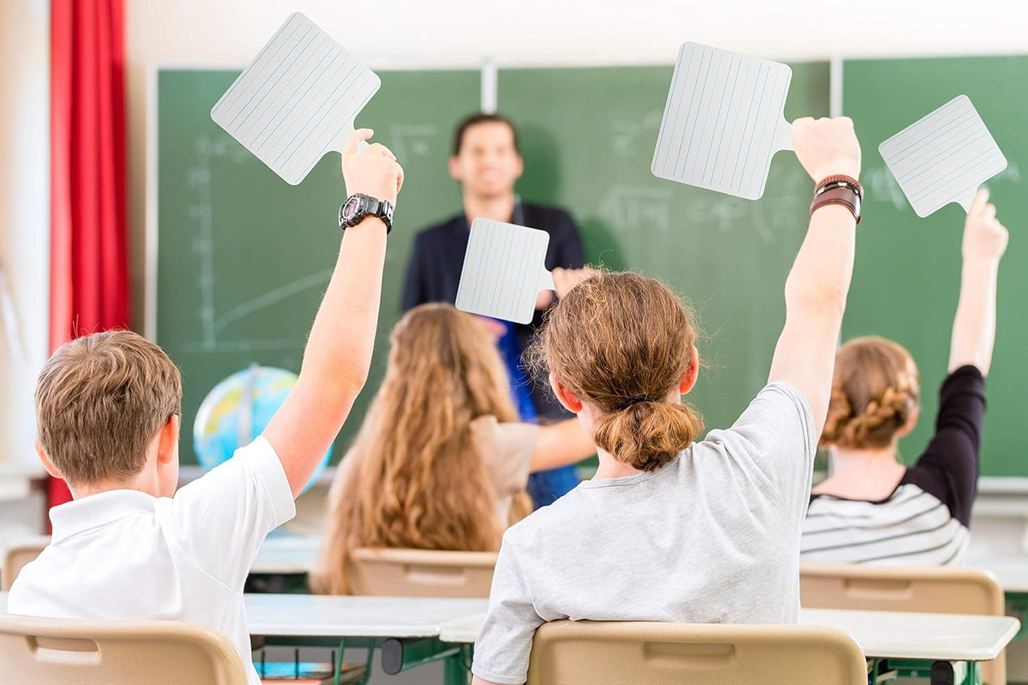 Flipside Products Rectangular Lined Dry Erase Answer Paddles, Double-Sided, Auction, Handheld Whiteboard, Handle Response Board, Classroom Dry Erase, Writing Practice, Pack of 12