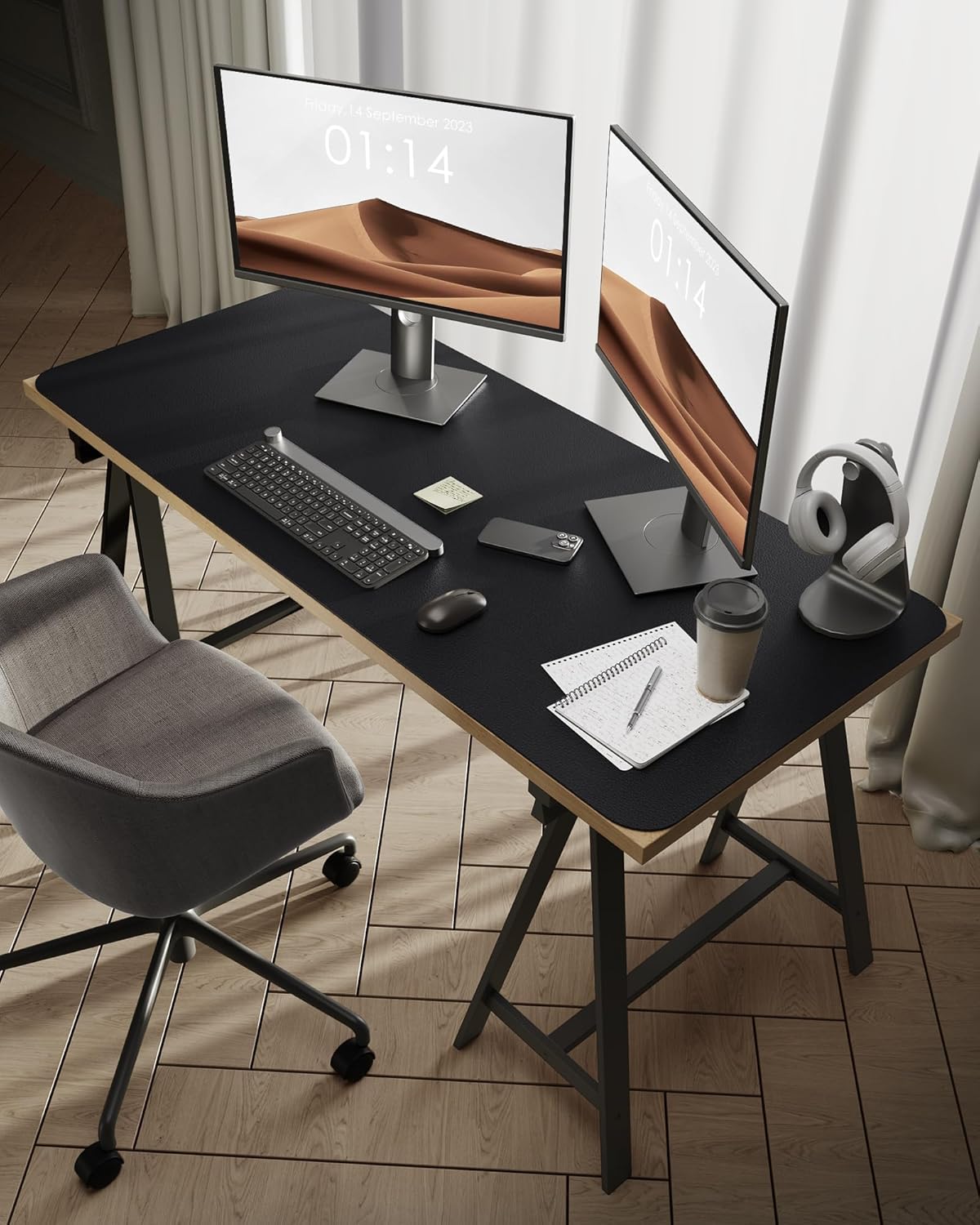 YSAGi Leather Desk Protector, Office Mat, Large Mouse Mat, Non-Slip PU Leather Blotter, Laptop Desk Pad, Waterproof Writing Pad for Office and Home (Black, 47.2" x 23.6")