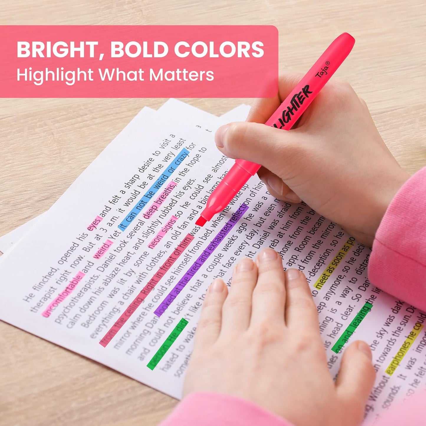 Taja 288 Pack Highlighters Bulk Assorted Bright Colors, 6 Colors Chisel Tip Highlighters Markers Set with No Bleed Ink, Perfect for School & Office Supplies