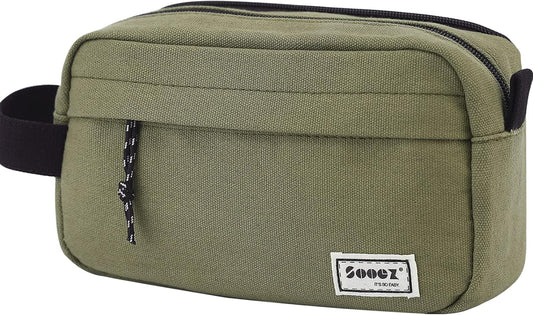 Sooez Big Capacity Pencil Pen Case, Upgraded Canvas Pencil Pouch Large Pencil Bag Organizer, Separate Compartments Easy Grip Handle, Aesthetic Supply for School Teens Adults, Army Green