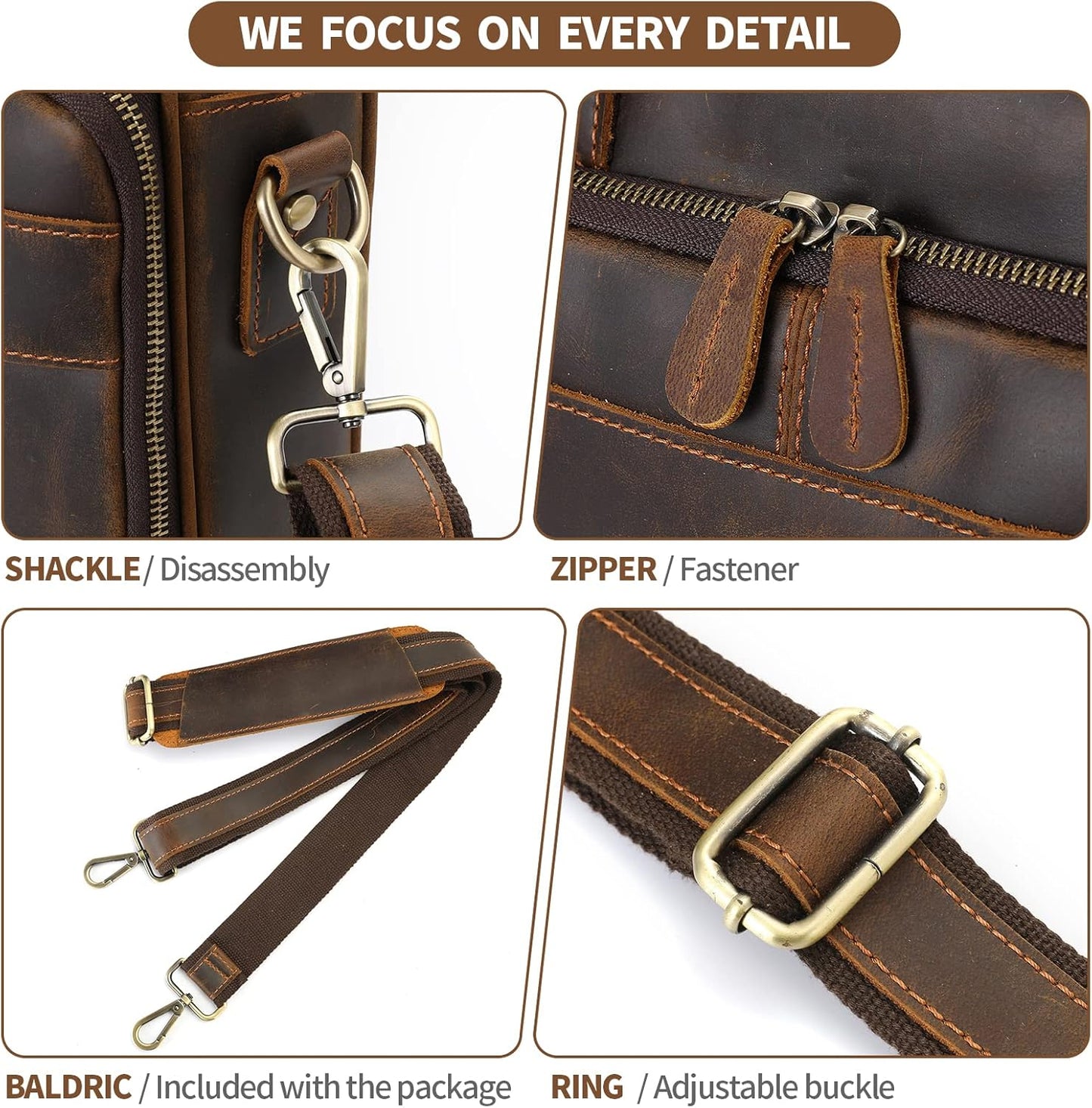 Jack&Chris Leather Briefcase for Men,Business Travel Laptop Messenger Bags